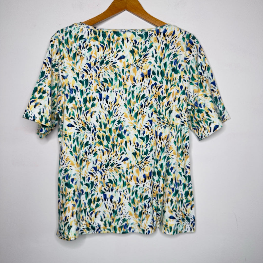 Chico's Leafy Swamp Pima Elbow Sleeve Tee - Size Large