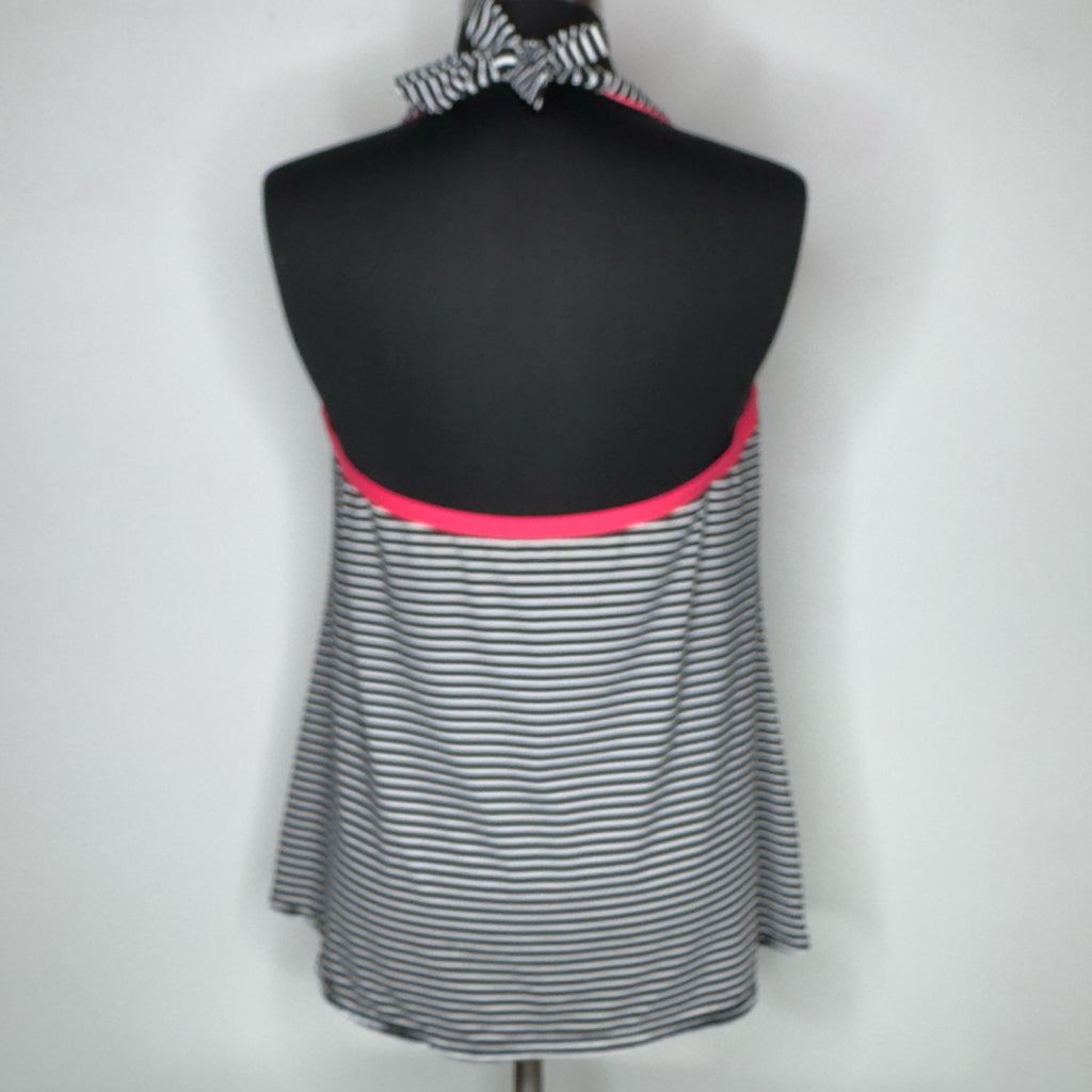 Wave Zone Ruched Striped Halter Top Tankini - Size 18