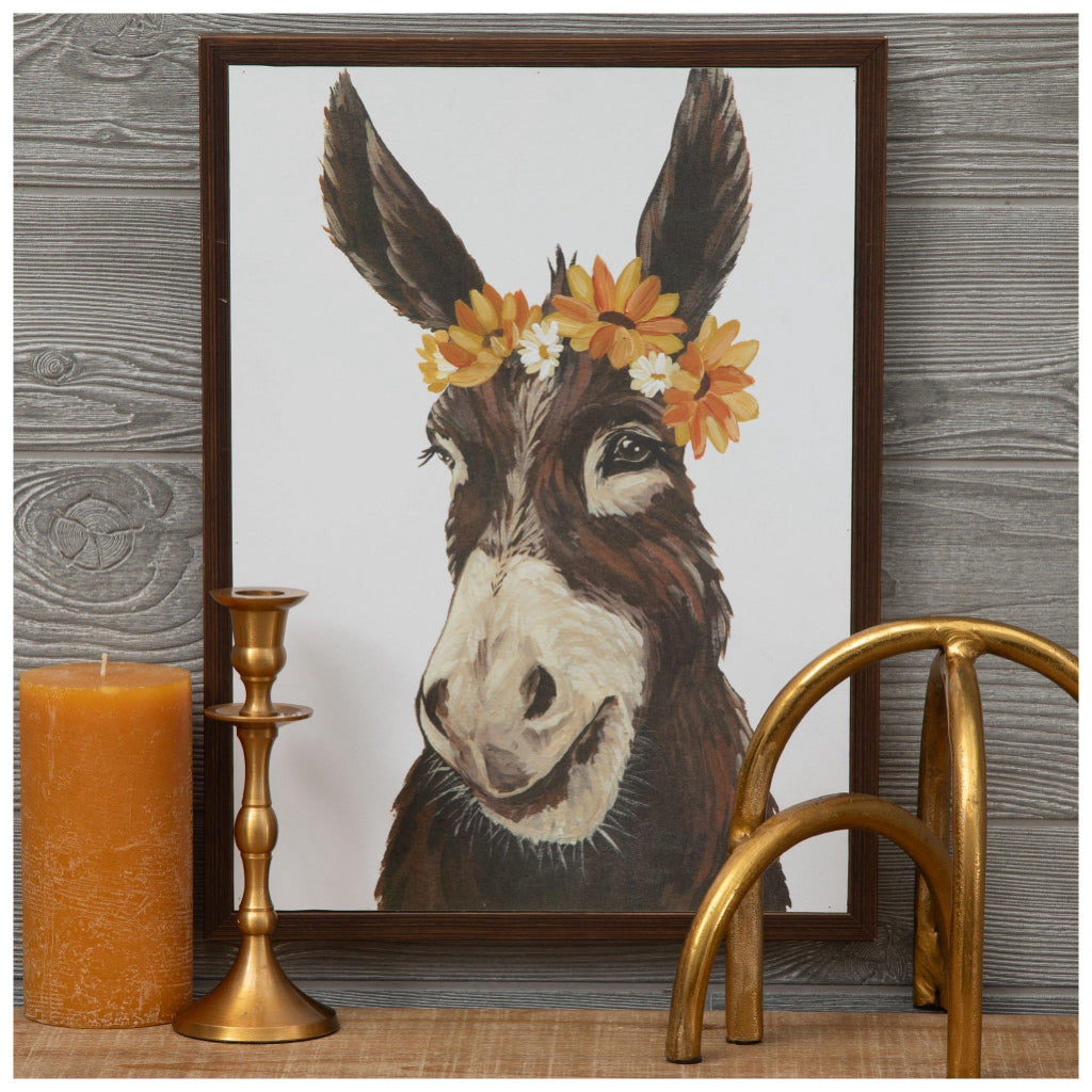 Donkey Flower Crown Framed Wall Art