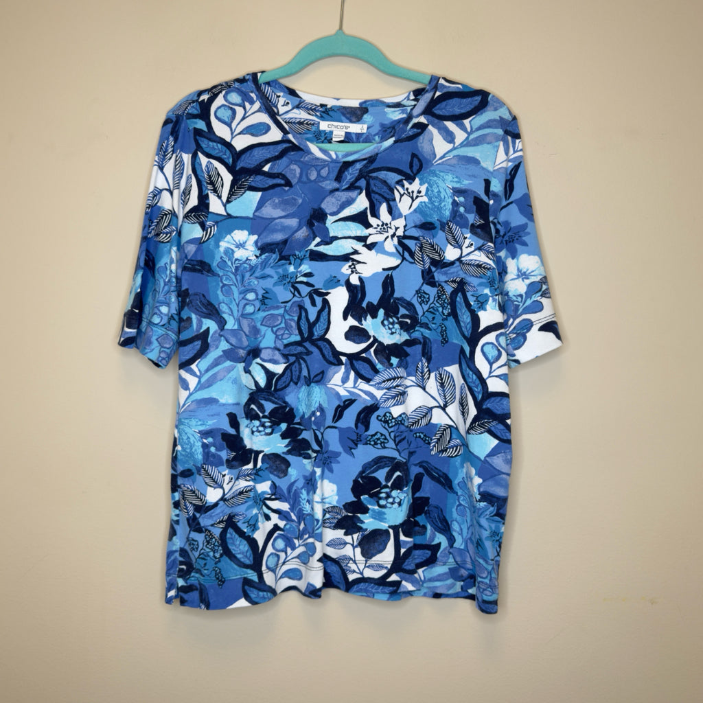 Chico's Floral Everyday Elbow Sleeve Tee - Size Large