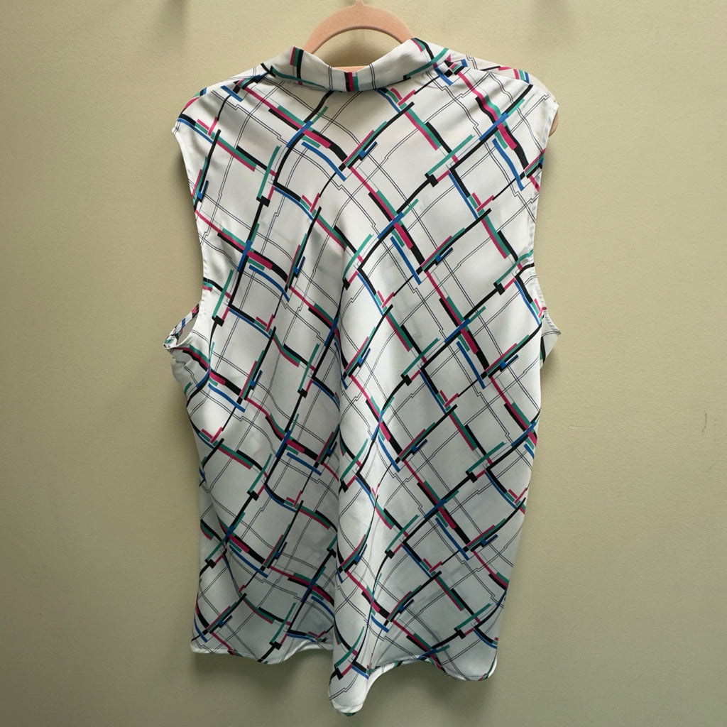 Kasper Geometric Print Tie V-Neck Sleeveless Top - Size 3X