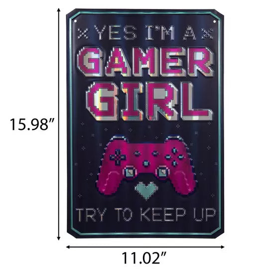 Gamer Girl Holographic Metal Sign