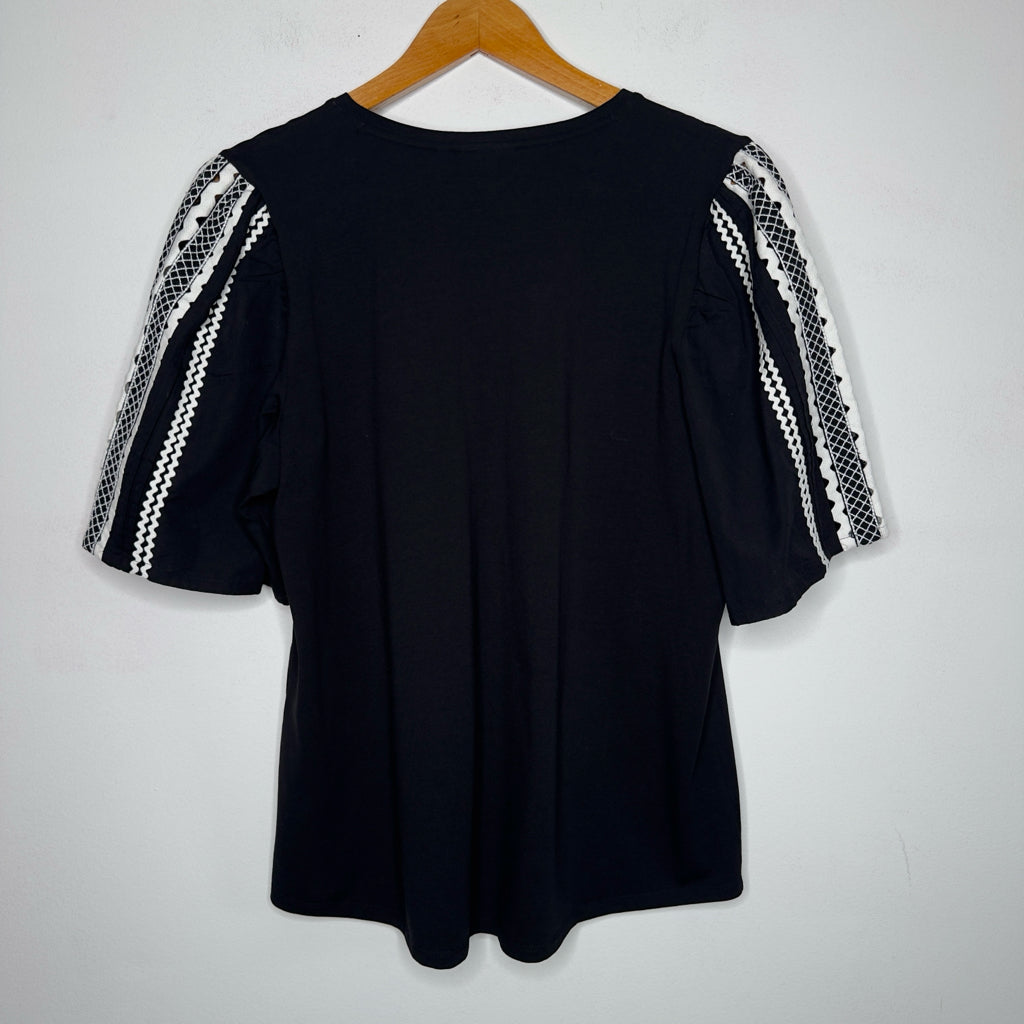 Chico's Ric Rac Puff Sleeve Knit Top - Size Large