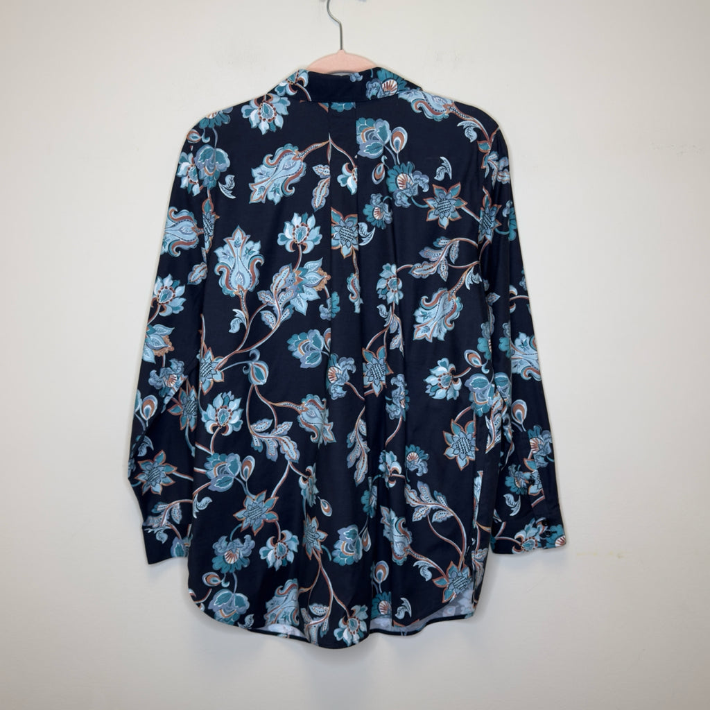 Chico's No Iron Stretch Floral Button Front Top - Size Large