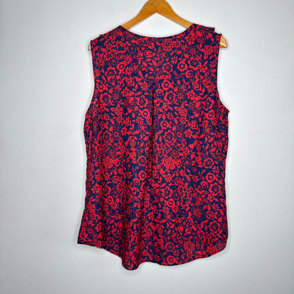 Red & Navy Blue Ruffle Trim Sleeveless Top - Size 1X