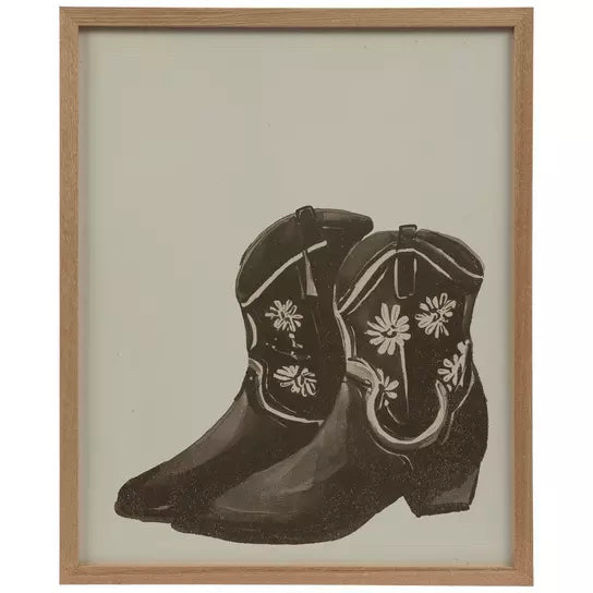 Daisy Cowgirl Boots Wood Wall Sign