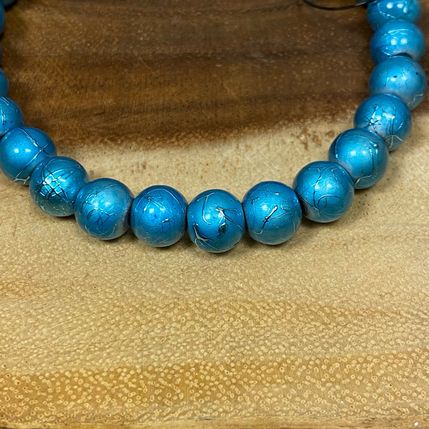 Inga Ann's Aqua Painted Glass Beaded Bracelet