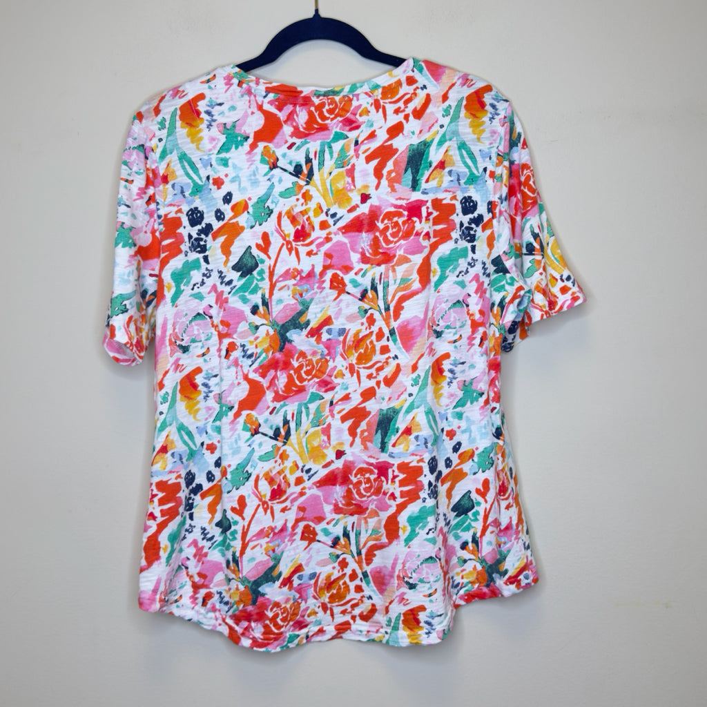 Chico's Abstract Notch Neck Tee - Size Large