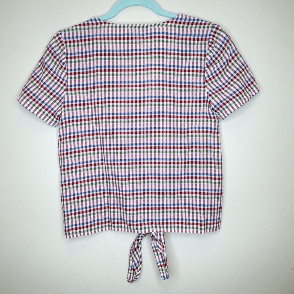 Madewell Seersucker Plaid Tie Front Top - Size XS