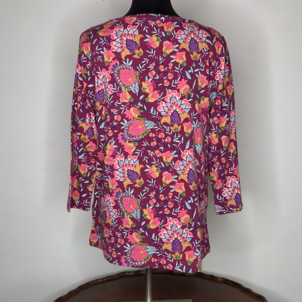 Soft Surroundings Floral Paisley Print 3/4 Sleeve Tee - Size Large