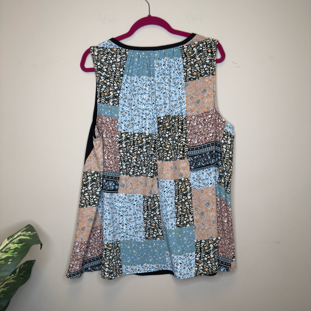 Doe & Rae Patchwork Print Tank Top - Size 2X