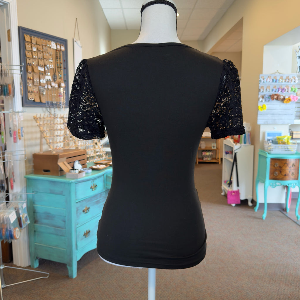 Black Lace Detail Top - Size Small