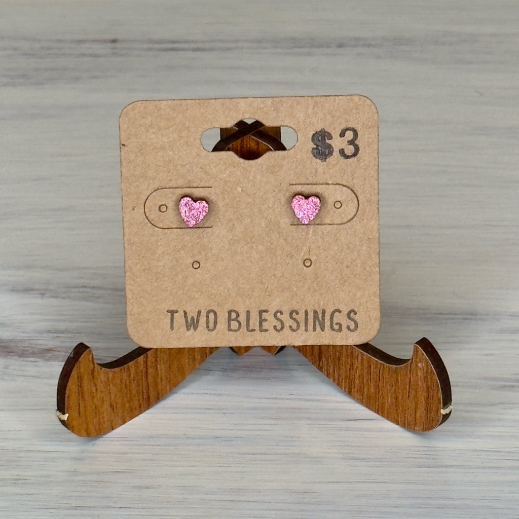 Two Blessings Earrings - Wood Heart - Red