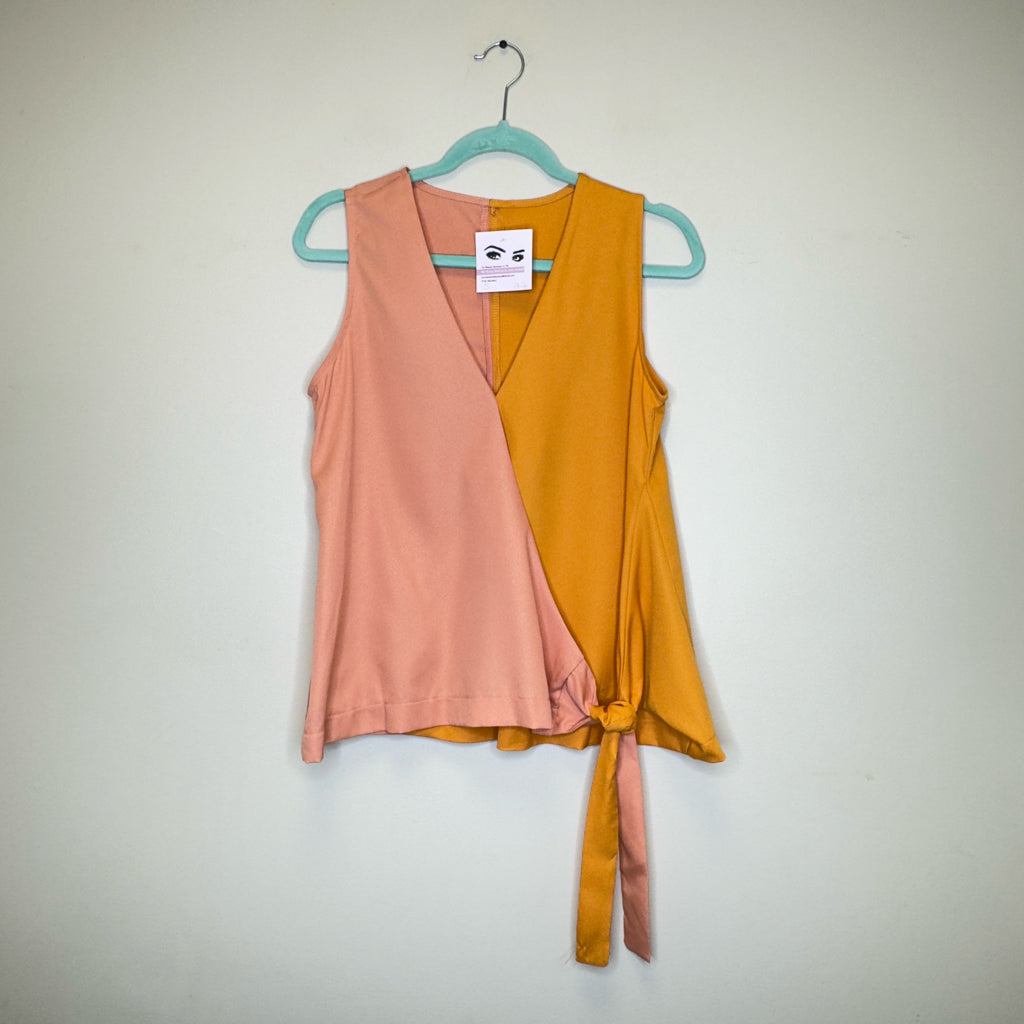 Pink & Orange Wrap/Tie Sleeveless Top - Size Small