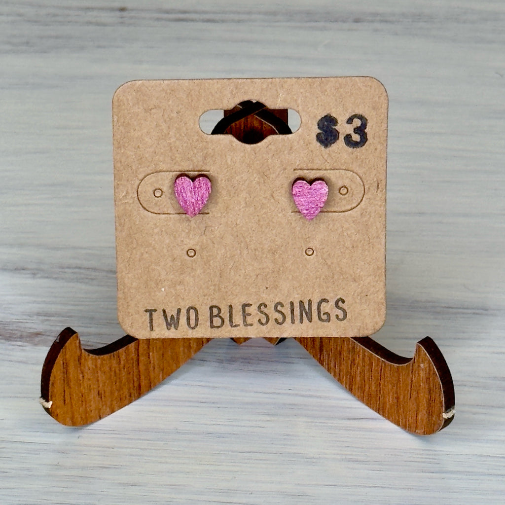 Two Blessings Earrings - Wood Heart - Red