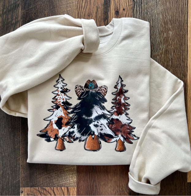 Cow Print Christmas Tree Graphic Sweatshirt - Size XL