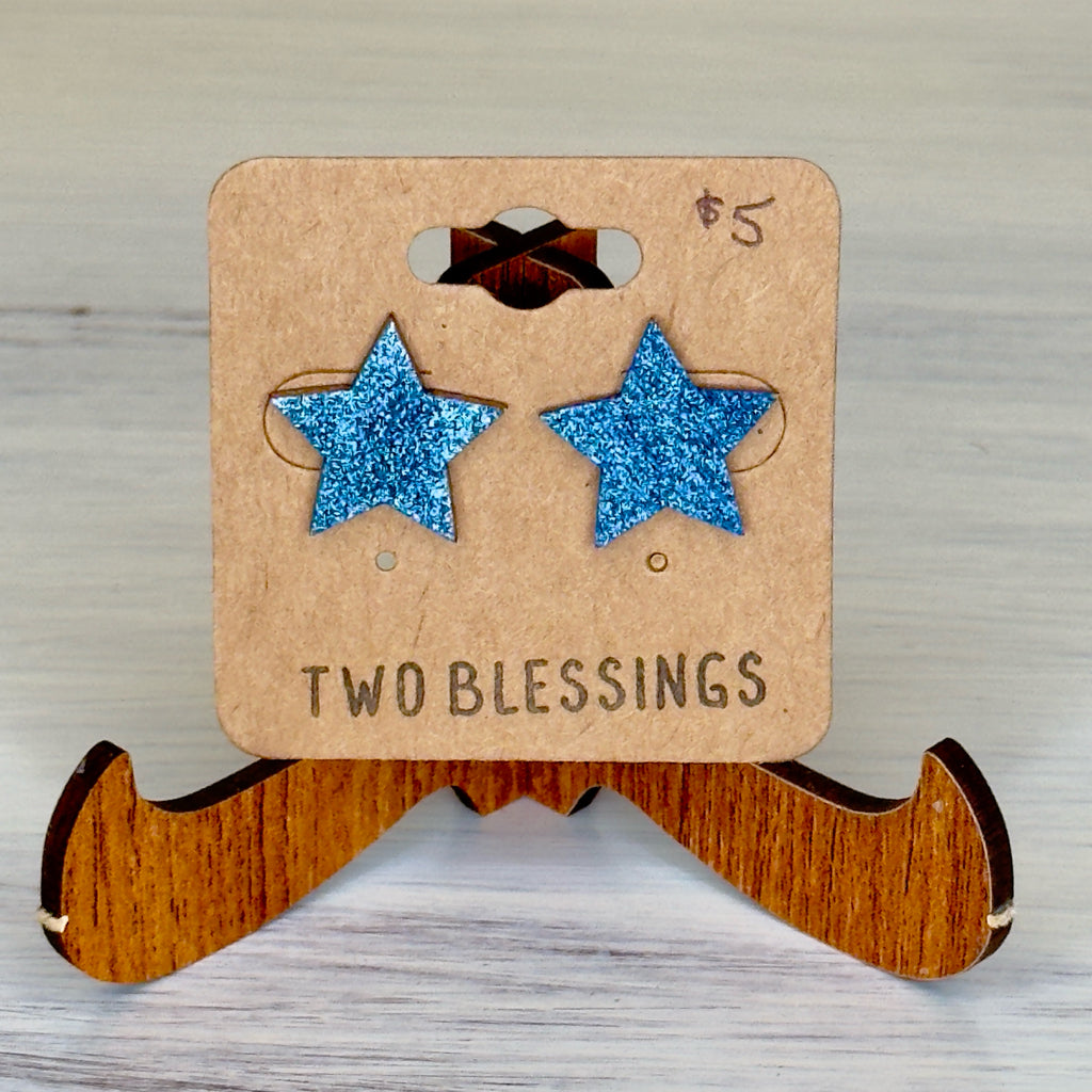 Two Blessings Earrings - Wood Star - Bllue