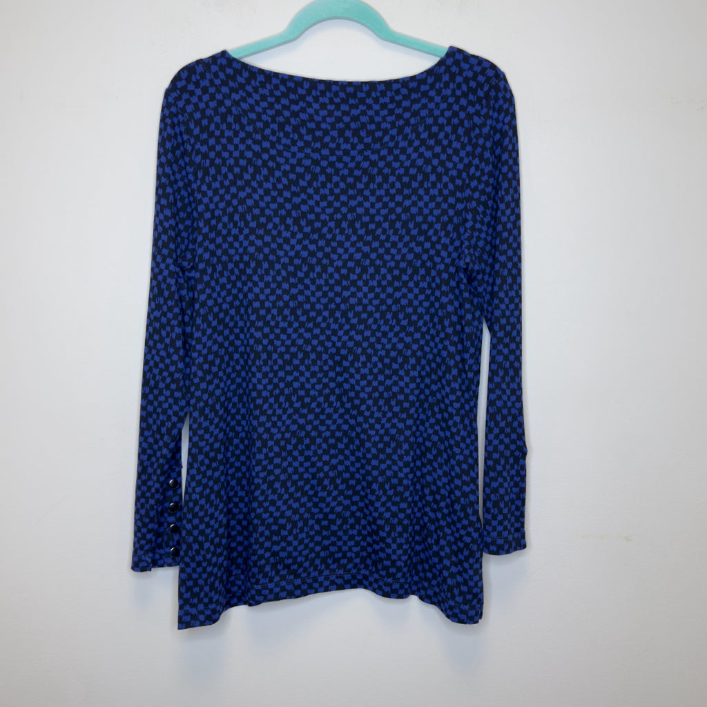 Chico's Pima Cotton Button Sleeve Checker Tunic Top - Size Large