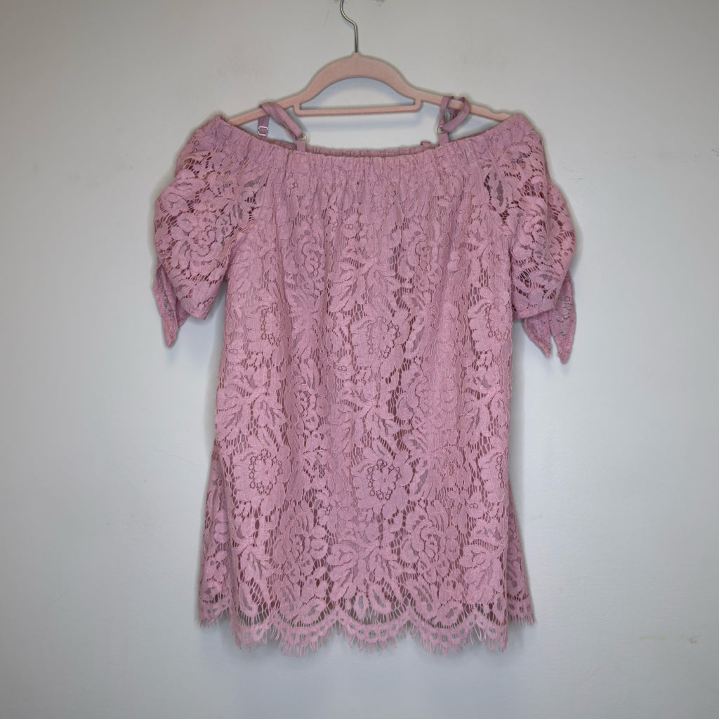 Miss Chievous Off-The-Shoulder Lace Overlay Top - Size Medium
