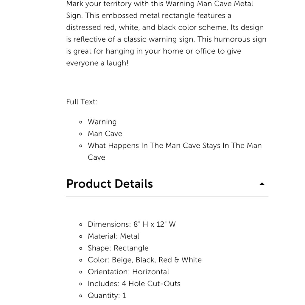 Warning Man Cave Metal Sign