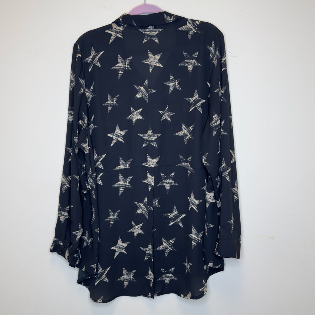 Lane Bryant Black & Tan Star Print Blouse - Size 22/24 (3X)