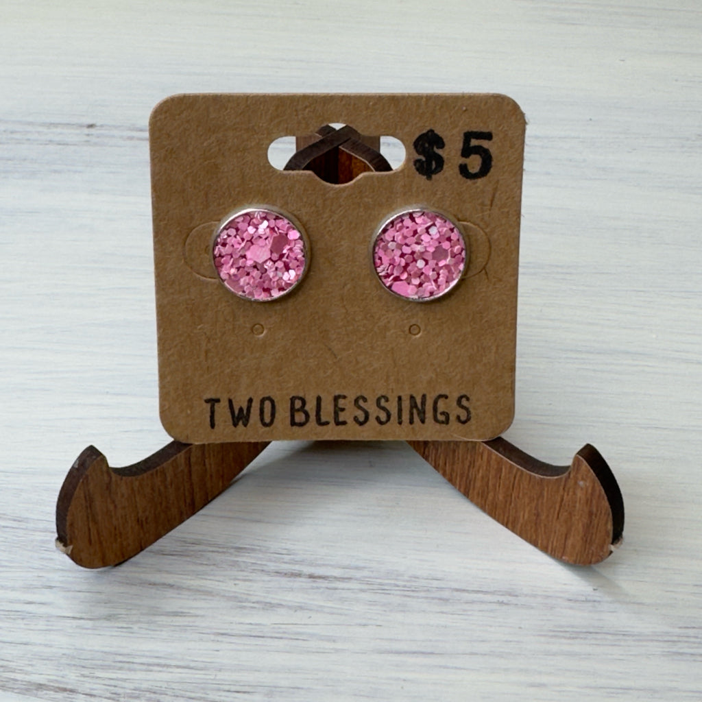 Two Blessings Earrings - Pink Glitter