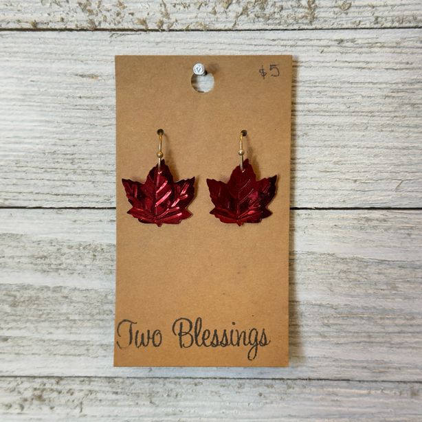 Two Blessings Earrings - Red Maple Leaf