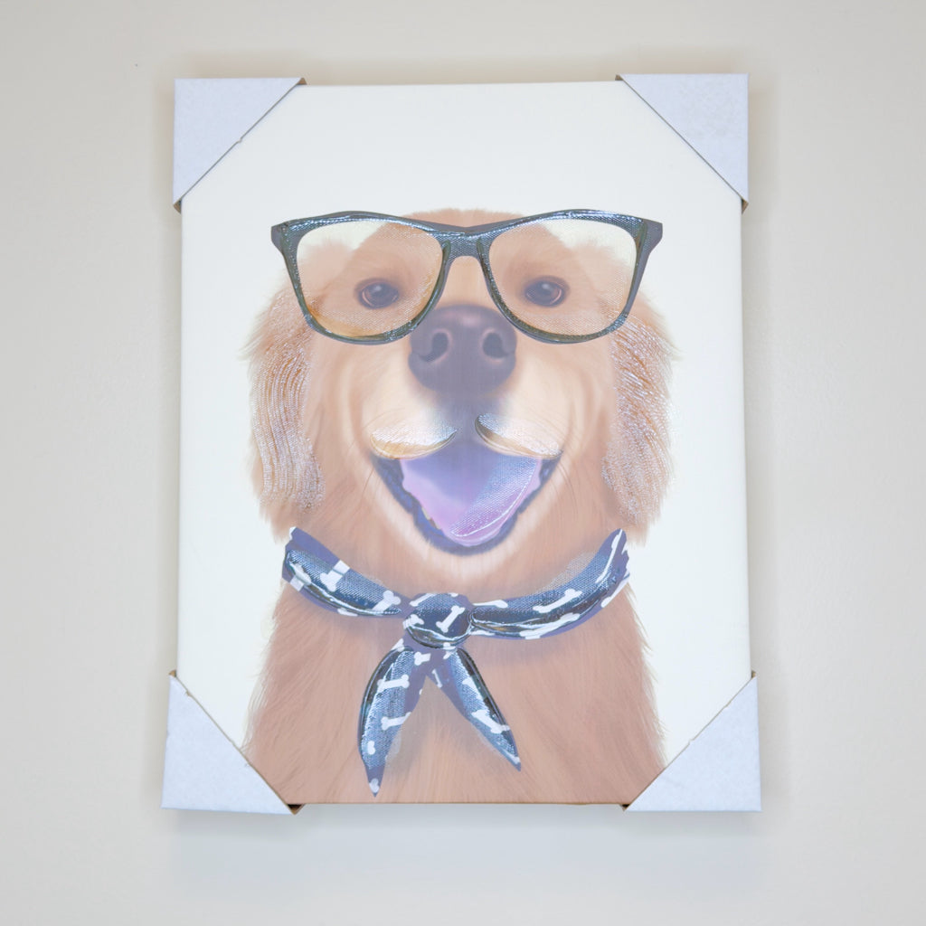Golden Retriever With Glasses Canvas Wall Decor
