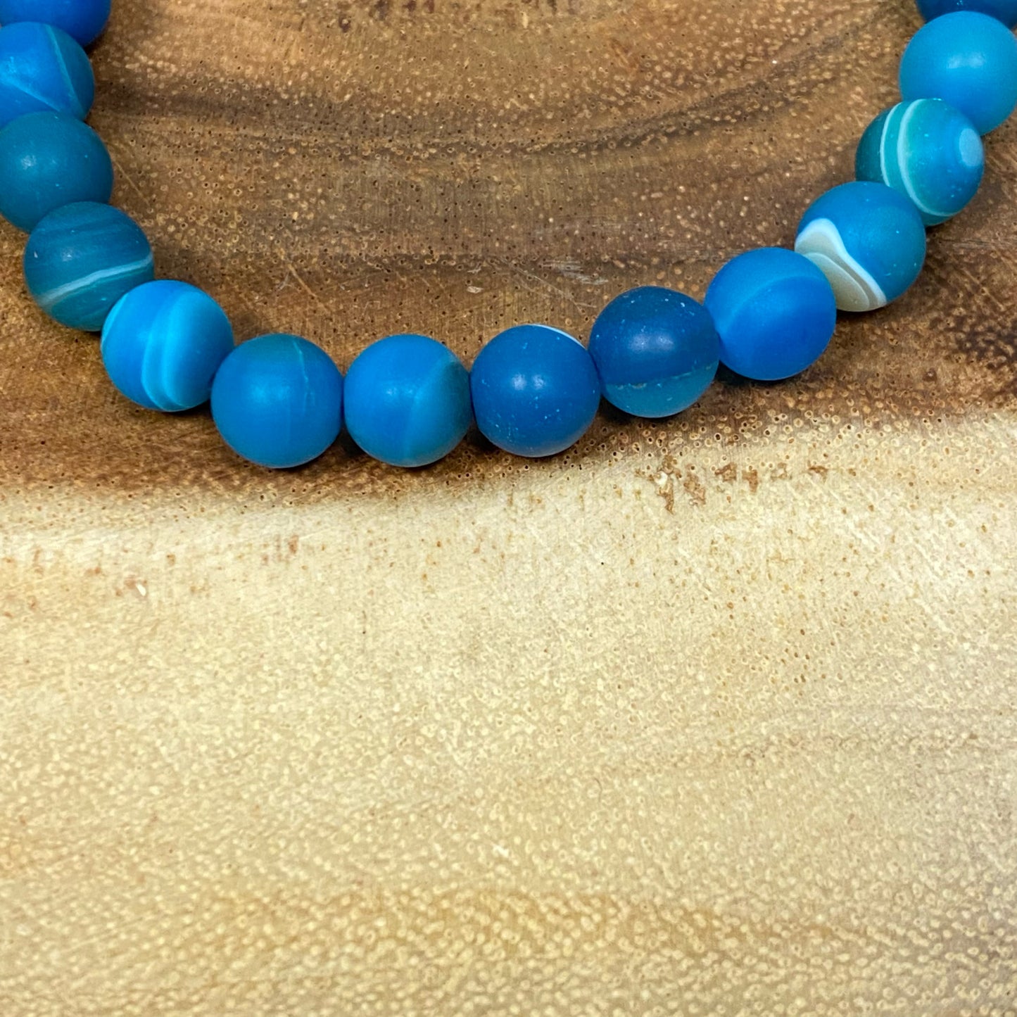 Inga Ann's Matte Blue Striped Agate Beaded Bracelet