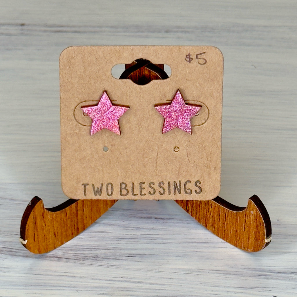Two Blessings Earrings - Wood Star - Red