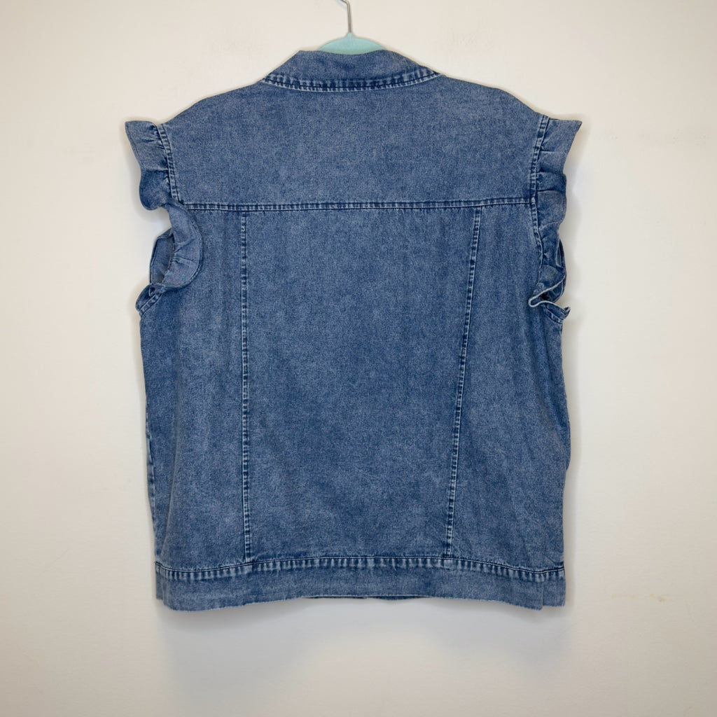 Chambray Ruffle Sleeve Button Front Vest - Size 2XL