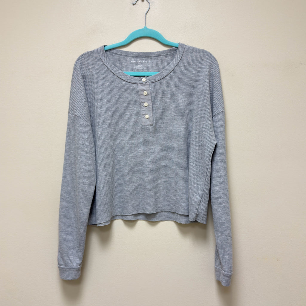 American Eagle Boxy Long Sleeve Thermal Henley Top - Size Small