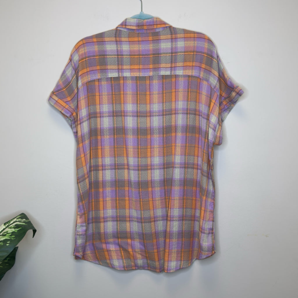 BeachLunchLounge Plaid Short Sleeve Top - Size XL