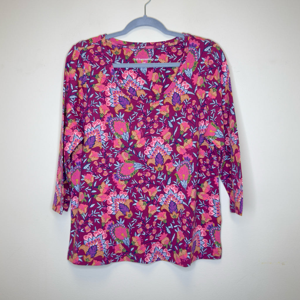 Soft Surroundings SoftEssential Supima Cotton 3/4 Sleeve Tee - Size Large