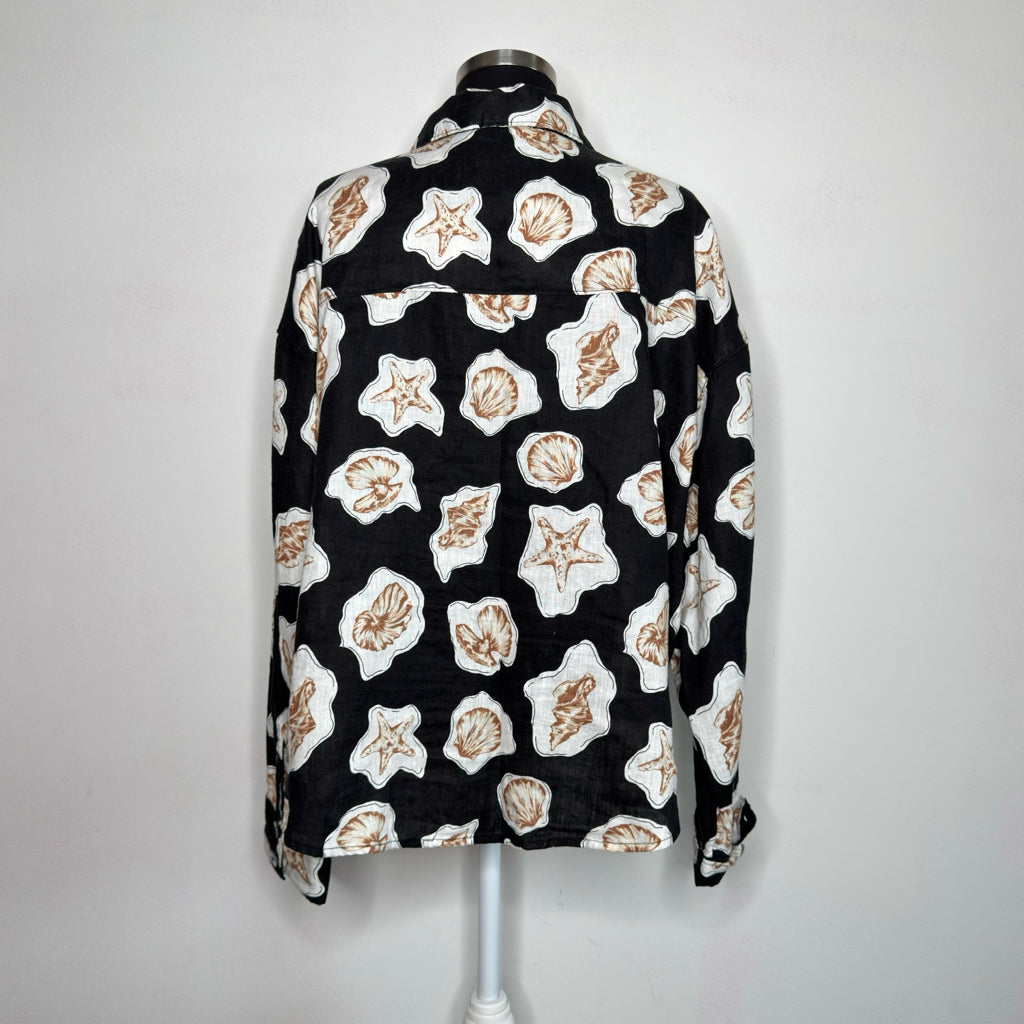Nicole Miller Linen Seashell Print Top - Size XL