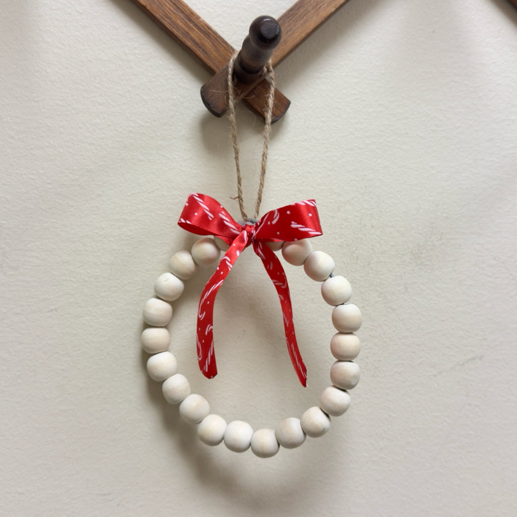 Beaded Christmas Ornament w/Candy Cane Bow