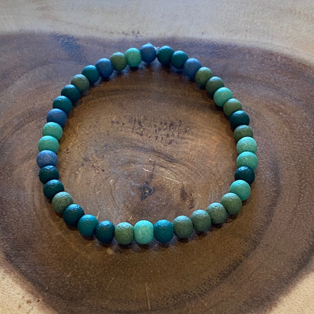 Inga Ann's Beaded Bracelet - Blue & Green Matte Glass