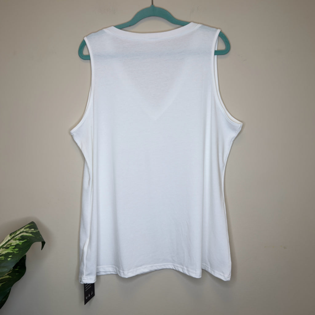 White V-Neck Sleeveless Tee - Size XXL
