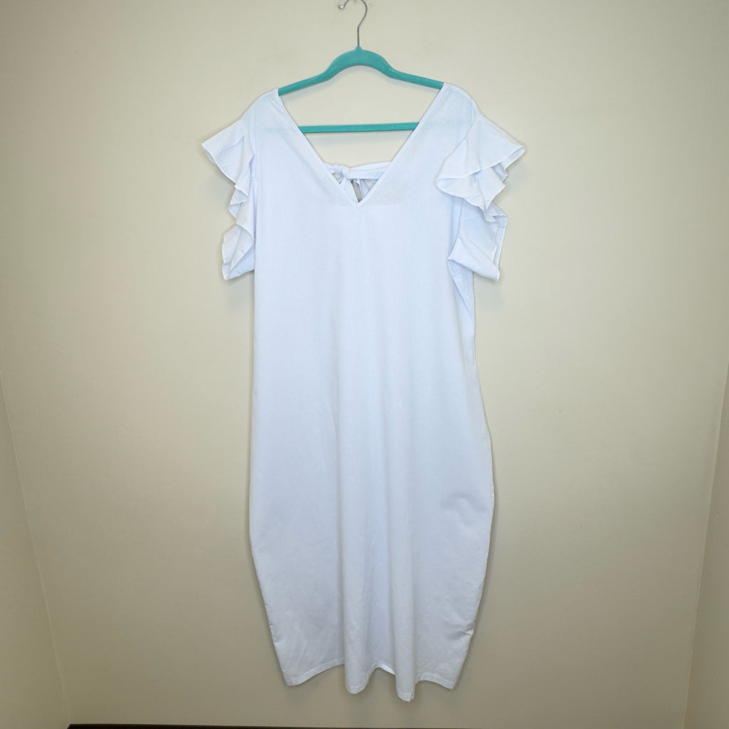White Tie Back Ruffle Sleeve Dress - Size XL