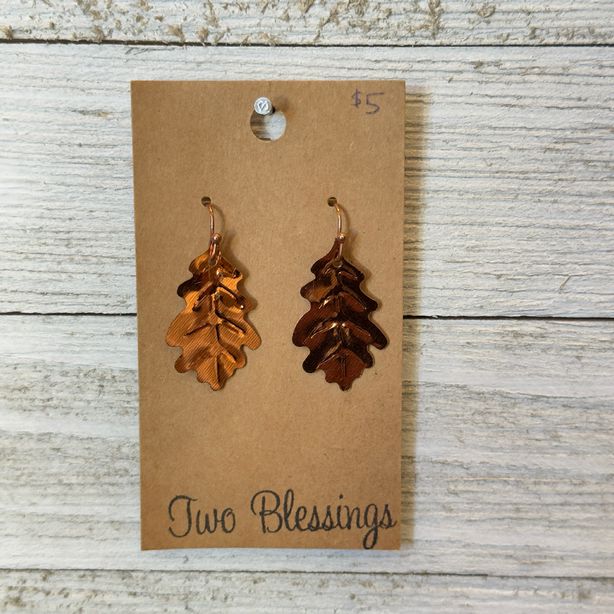 Two Blessings - Copper Leaf Earrings