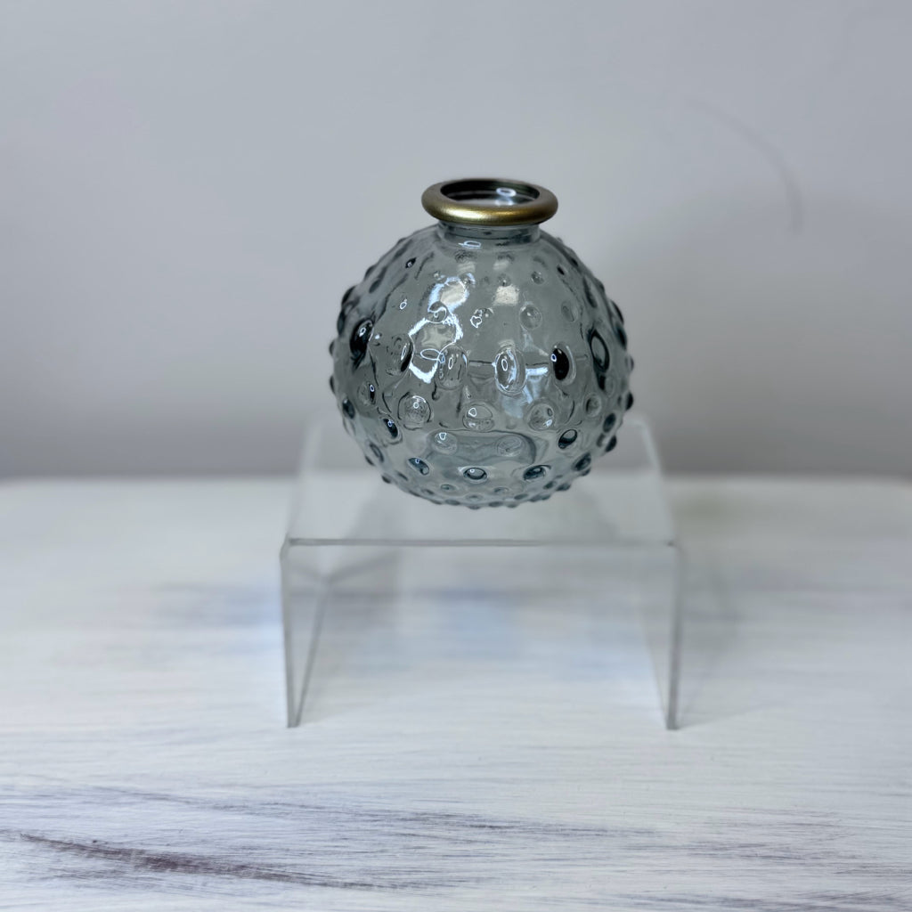 Blue Hobnail Round Glass Vase