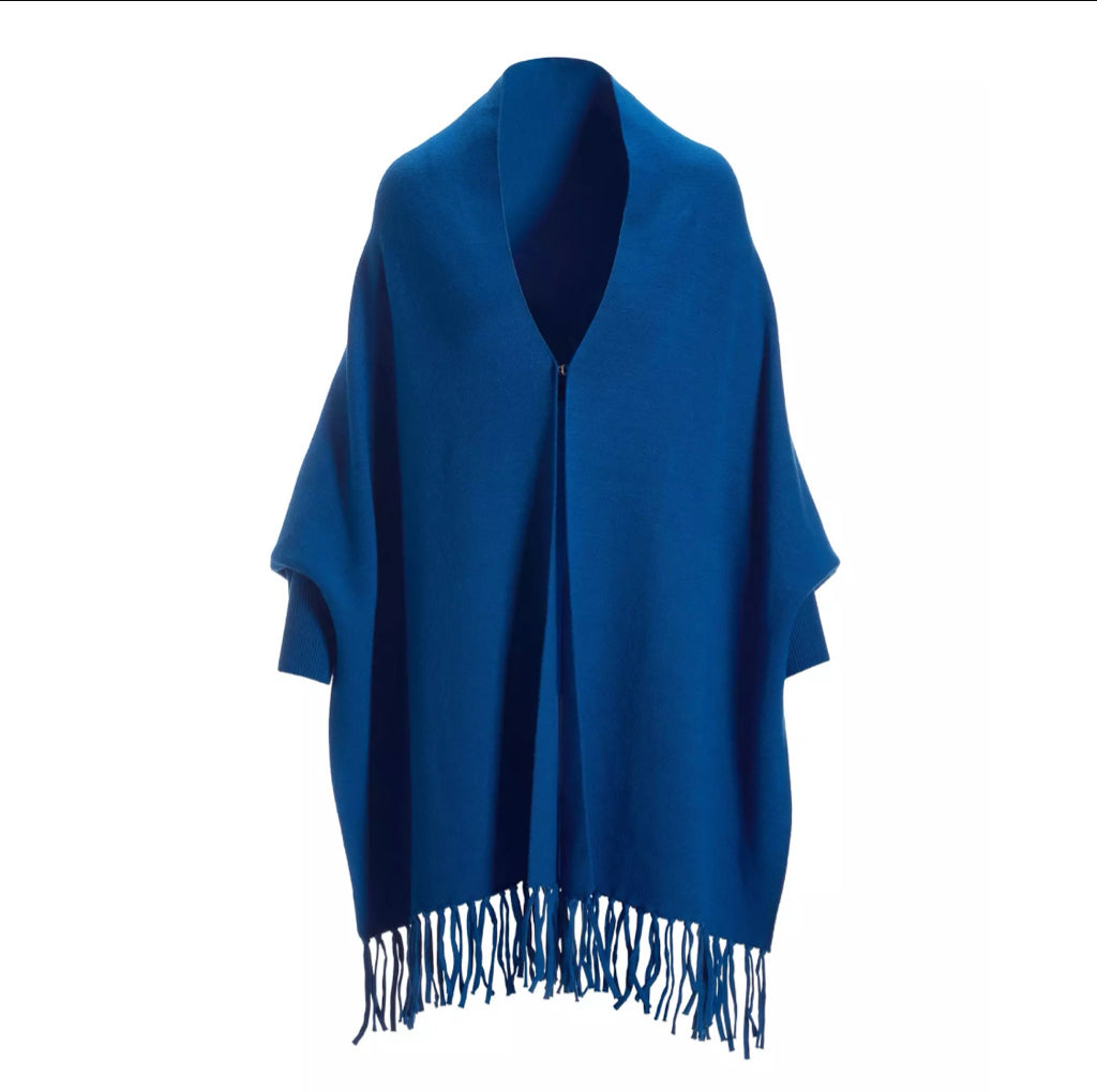 Boston Proper Rosette Fringe Poncho - Classic Blue - Size XS/S