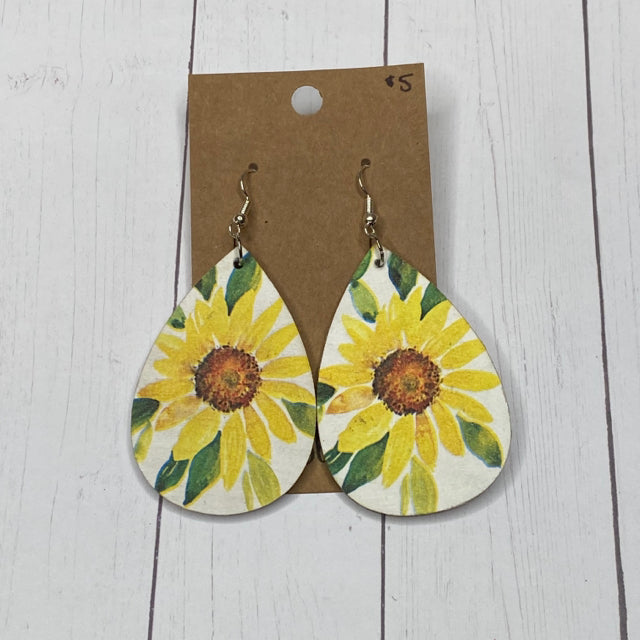 Two Blessings - Sunflower Print Wood Earrings