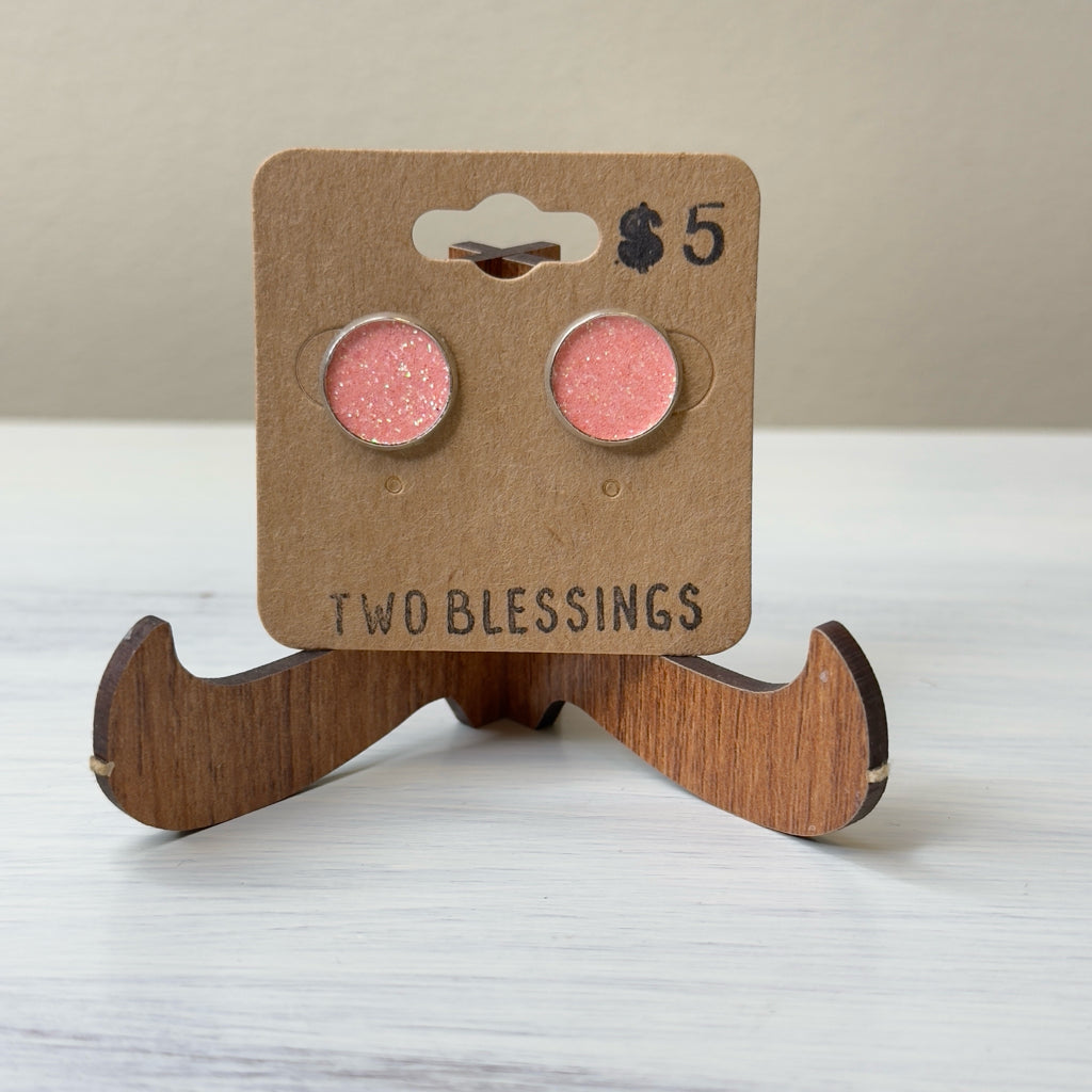 Two Blessings Earrings - Peach Glitter