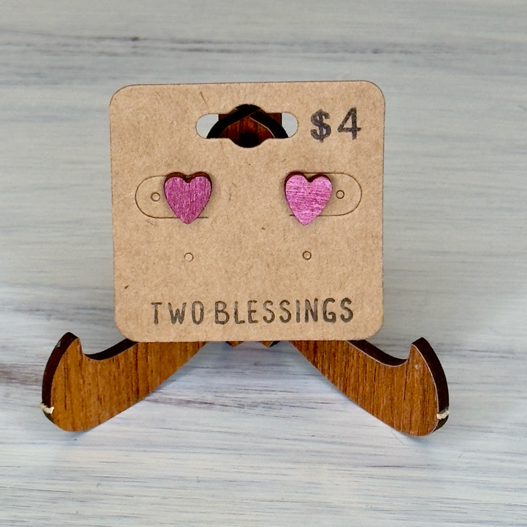 Two Blessings Earrings - Wood Heart - Red