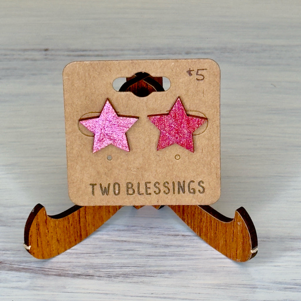 Two Blessings Earrings - Wood Star - Red