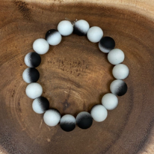 Inga Ann's Black & White Rubber Coated Beaded Bracelet