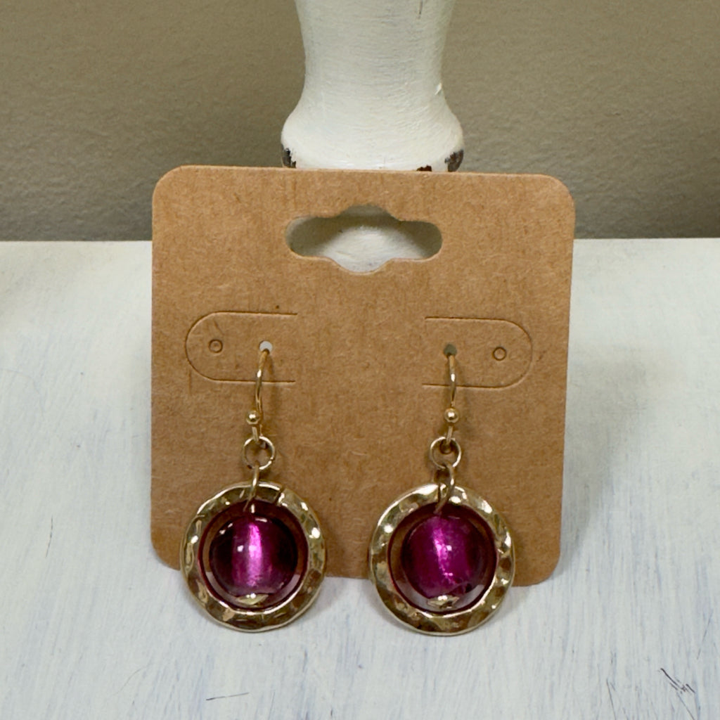 Gold & Purple Dangle Earrings