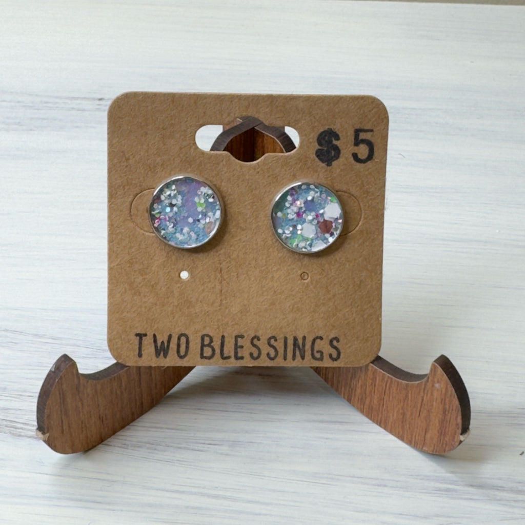 Two Blessings Earrings - Purple/White/Silver Glitter