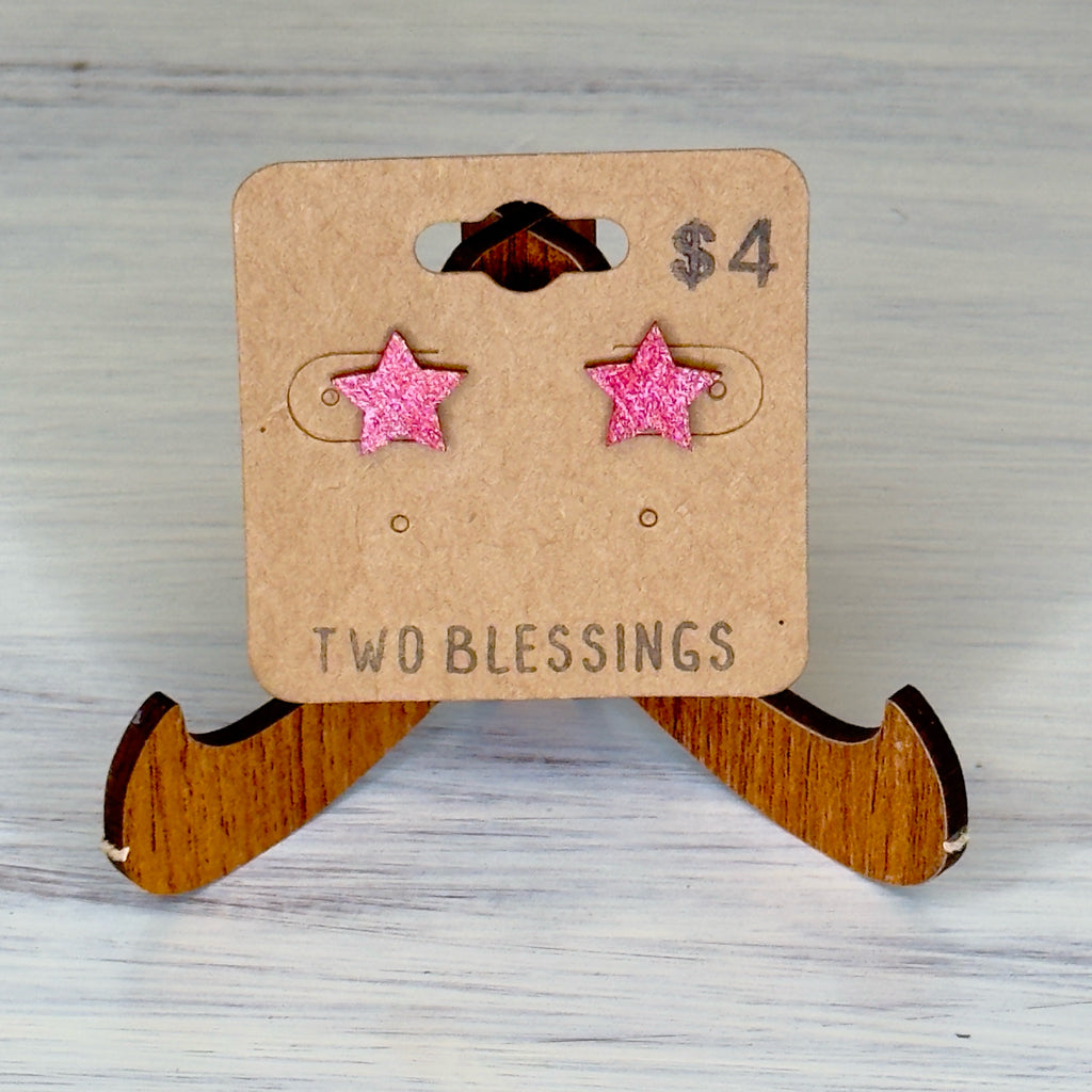 Two Blessings Earrings - Wood Star - Red